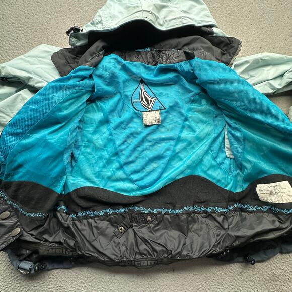 Vintage Volcom Snow Ski Jacket Womens Medium Blue Hooded Full Zip Pockets Hood - Picture 8 of 16
